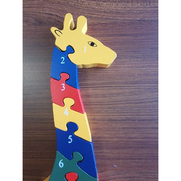 Vintage Wooden Giraffe Alphabet Puzzle 17in Tall Hand Painted Educational Toy - Picture 8 of 11